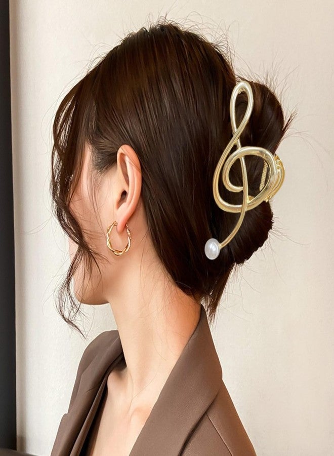 Jacnkb Music Note Hair Clips Large Metal Hair Claw Clip with Pearl Gold Musical Score Hair Claws Strong Hold Nonslip Hair Jaw Clip for Thin Thick Hair Stylish Hair Accessories for Women Girls - Image 2